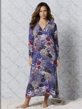One Season Australia Floral Collared Maxi Dress Sz XL
